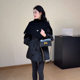 韩系2025冬季新款收腰显瘦中长款菱形格羽绒服外套女时尚休闲上衣