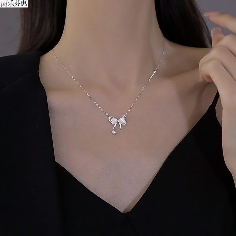 气质灵动蝴蝶结纯银项链女2025年新款爆款颈链轻奢小众设计锁骨链