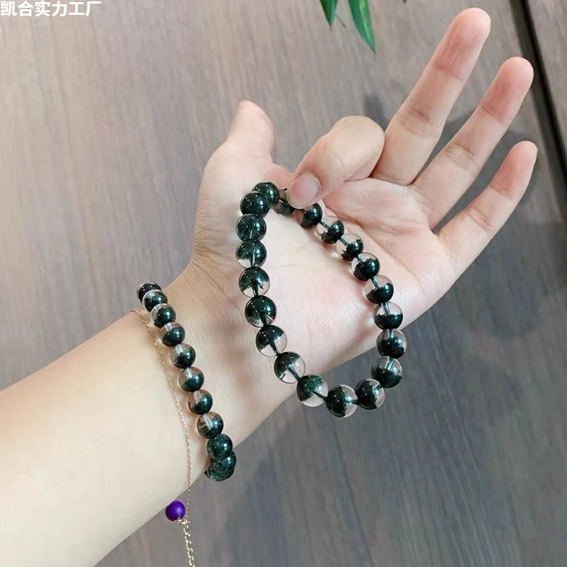 天然巴西绿幽灵聚宝盆手链男半盆墨绿色水晶手串千层山金字塔