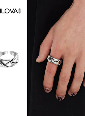 复古做旧斜纹菱格开口戒指