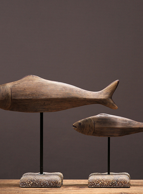 美式北欧创e意树脂对鱼摆件家居客厅玄关装饰品摆设样板间软装配