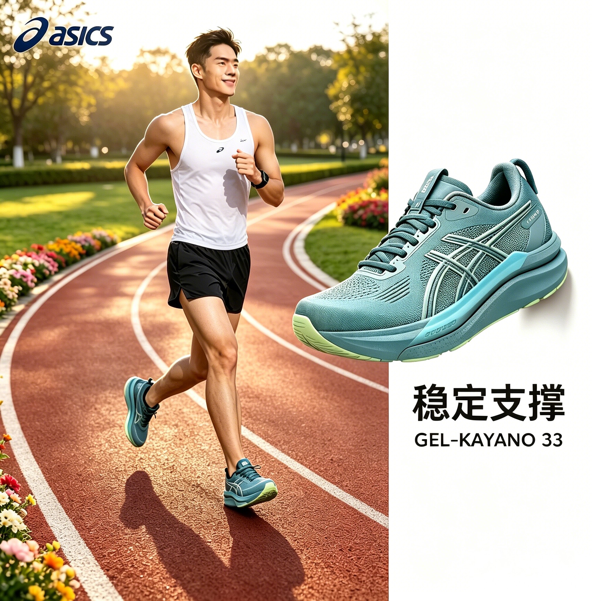ASICS亚瑟士新款跑步鞋男款稳定支撑跑步鞋舒适透气慢跑运动鞋K33