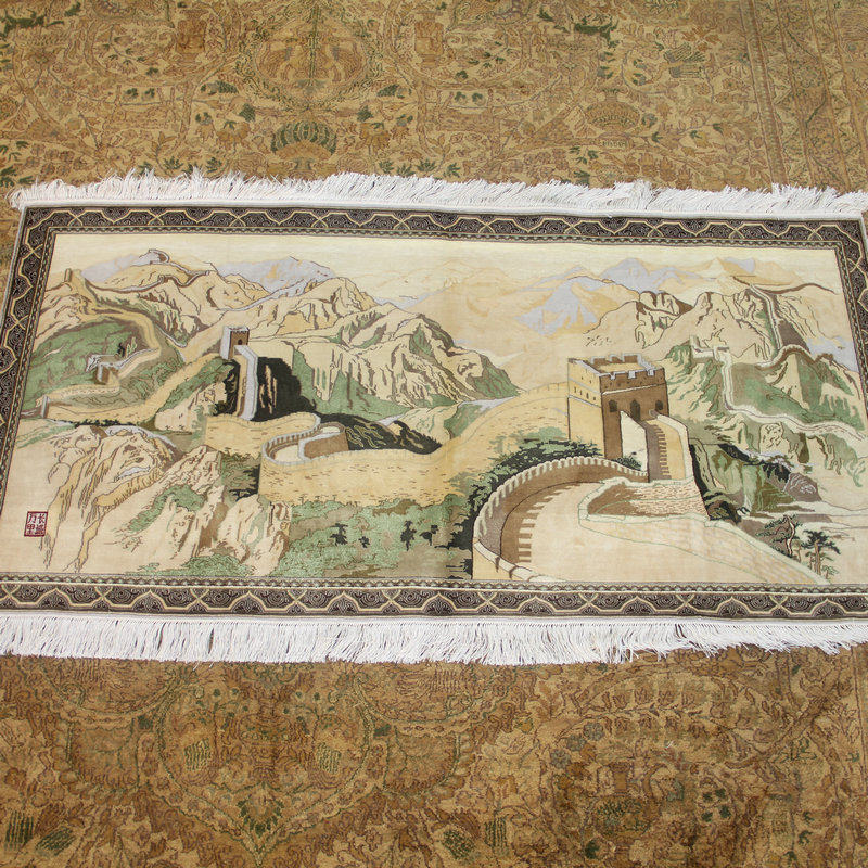毯译 124x60厘米 1厘米12个结万里长城艺术手工真丝挂画地毯