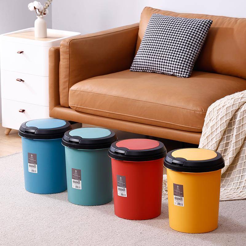 圆形垃圾桶家用按压式大容量厨房客厅高颜值带盖环保塑料垃圾桶