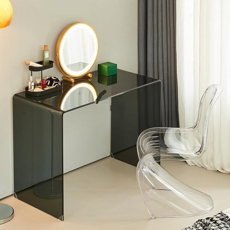 网红极简透明玻璃化妆桌小型简易新款梳妆台卧室现代简约化妆台