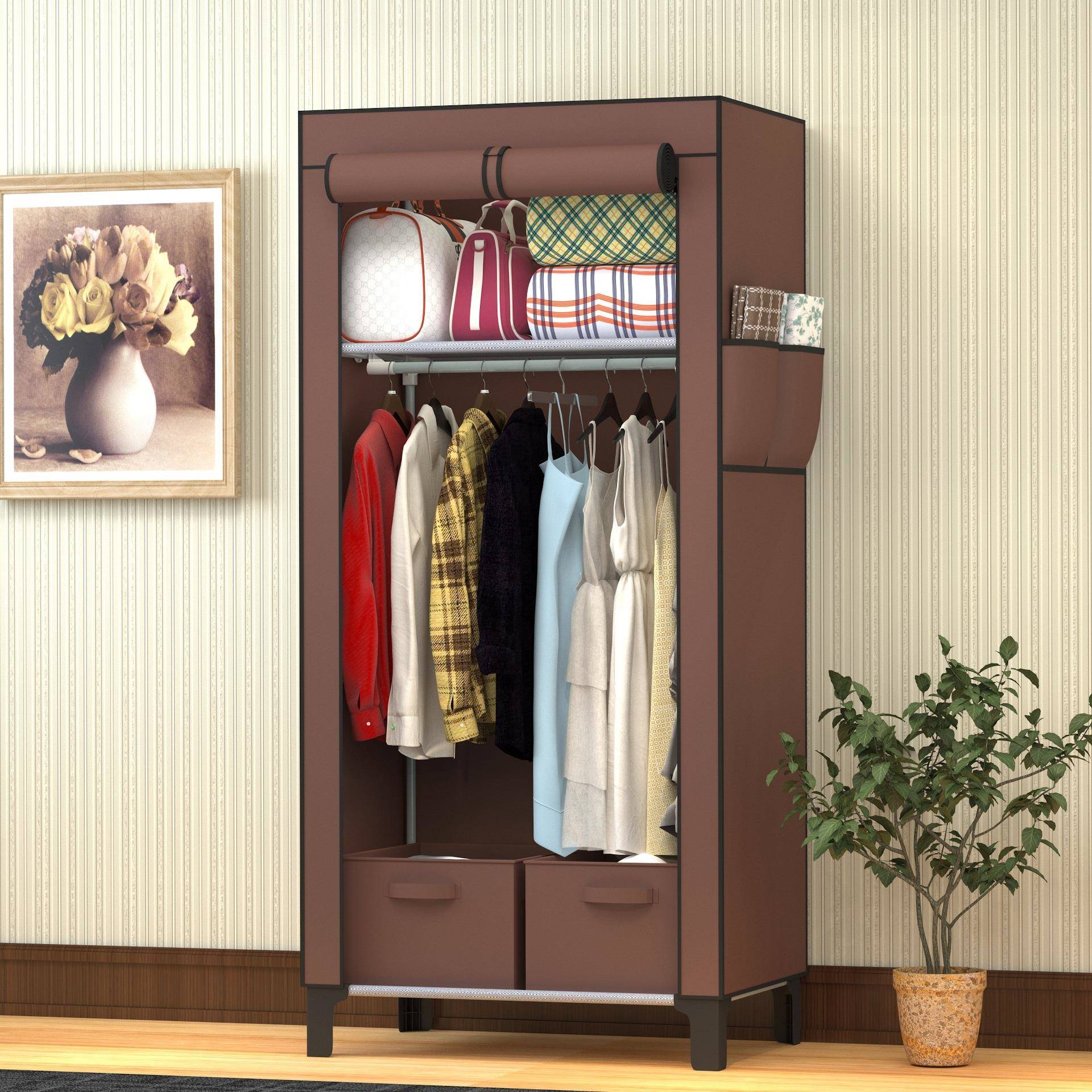 简易衣柜独特大脚布衣柜带抽屉加厚经济型家用卧室出租屋简易衣橱