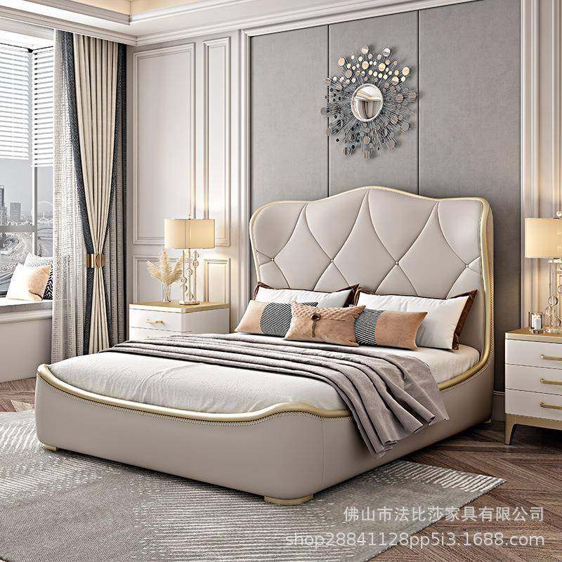 美式轻奢实木床主卧1.8米双人床现代简约网红欧式公主床软靠婚床