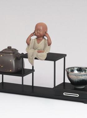紫光檀高低茶壶茶具摆件置物架盆景瓷器花瓶展示架小博古架多宝格
