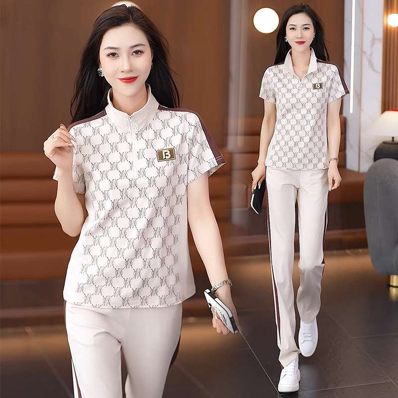 薄款冰丝运动套装女2025夏季新款洋气显瘦短袖阔腿裤广场舞两件套