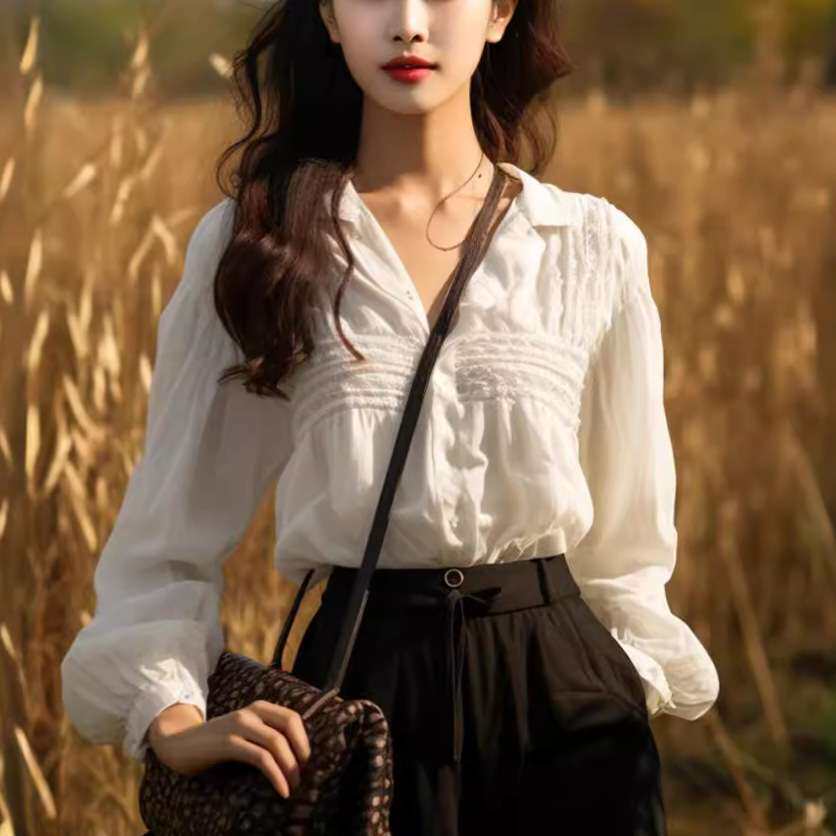 法式甜美别致白色衬衫早春新款女很仙的上衣超仙轻奢小众衬衣