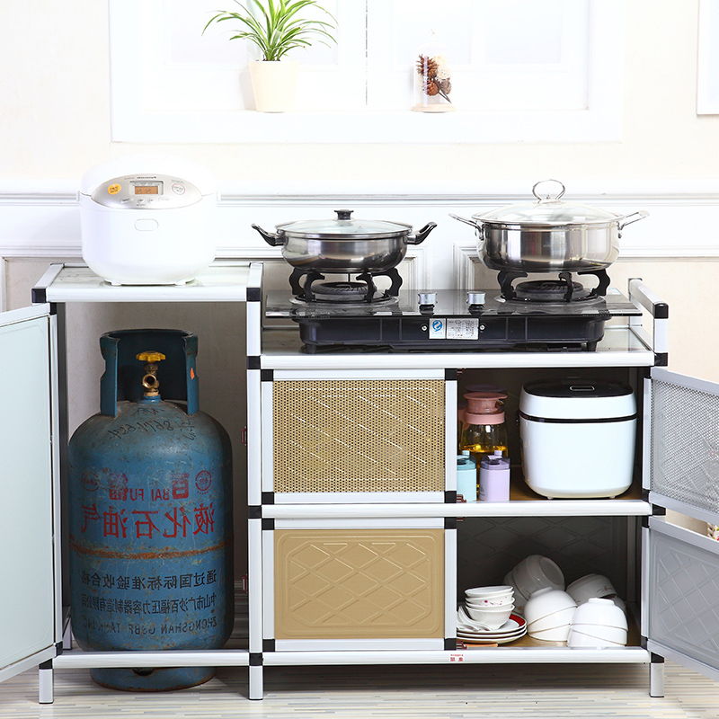 灶台柜橱柜一体不锈钢碗柜家用厨房柜子储物收纳出租房用简易组装