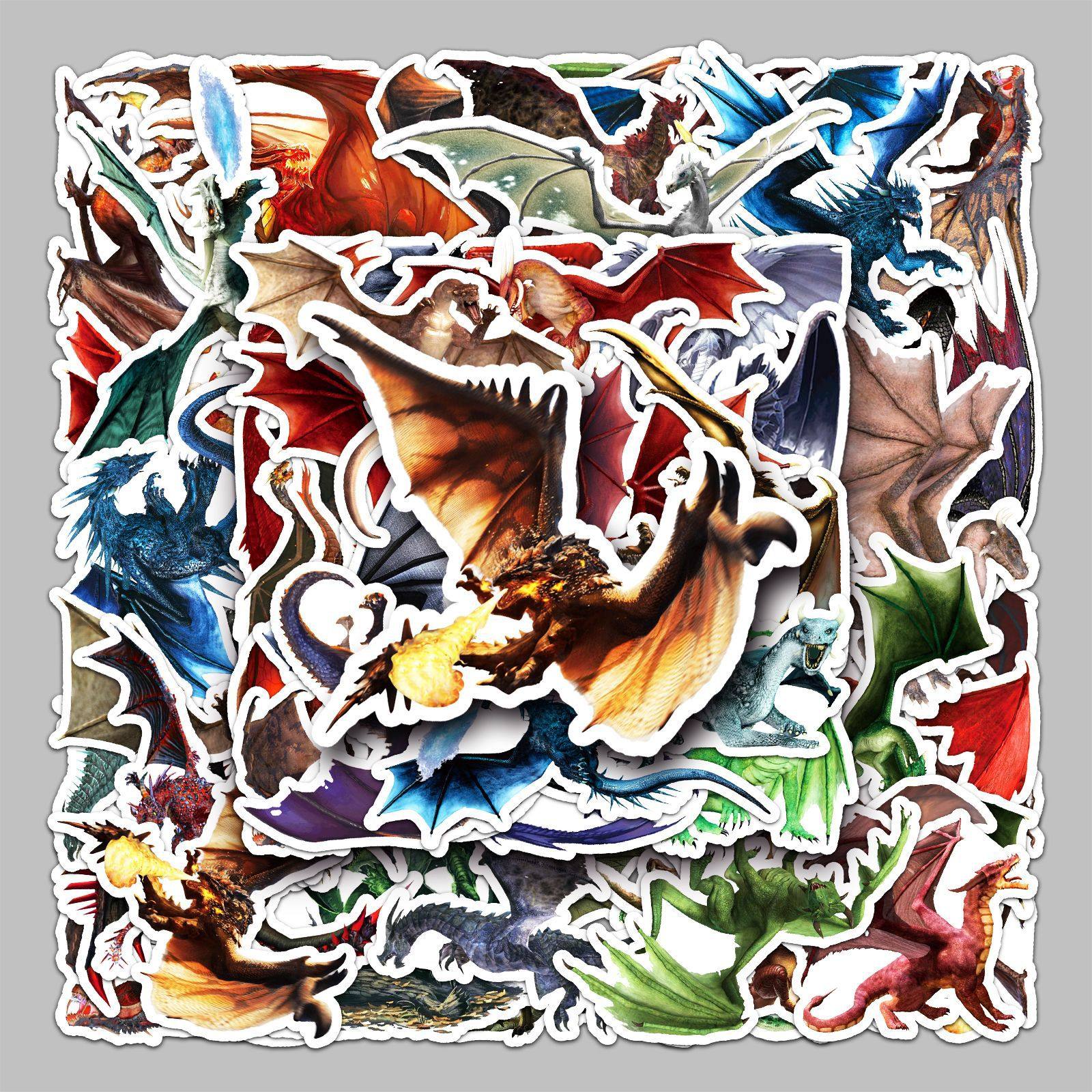 50张恶龙动物卡通动物行李箱贴纸防水涂鸦贴纸滑板车电脑平板装饰