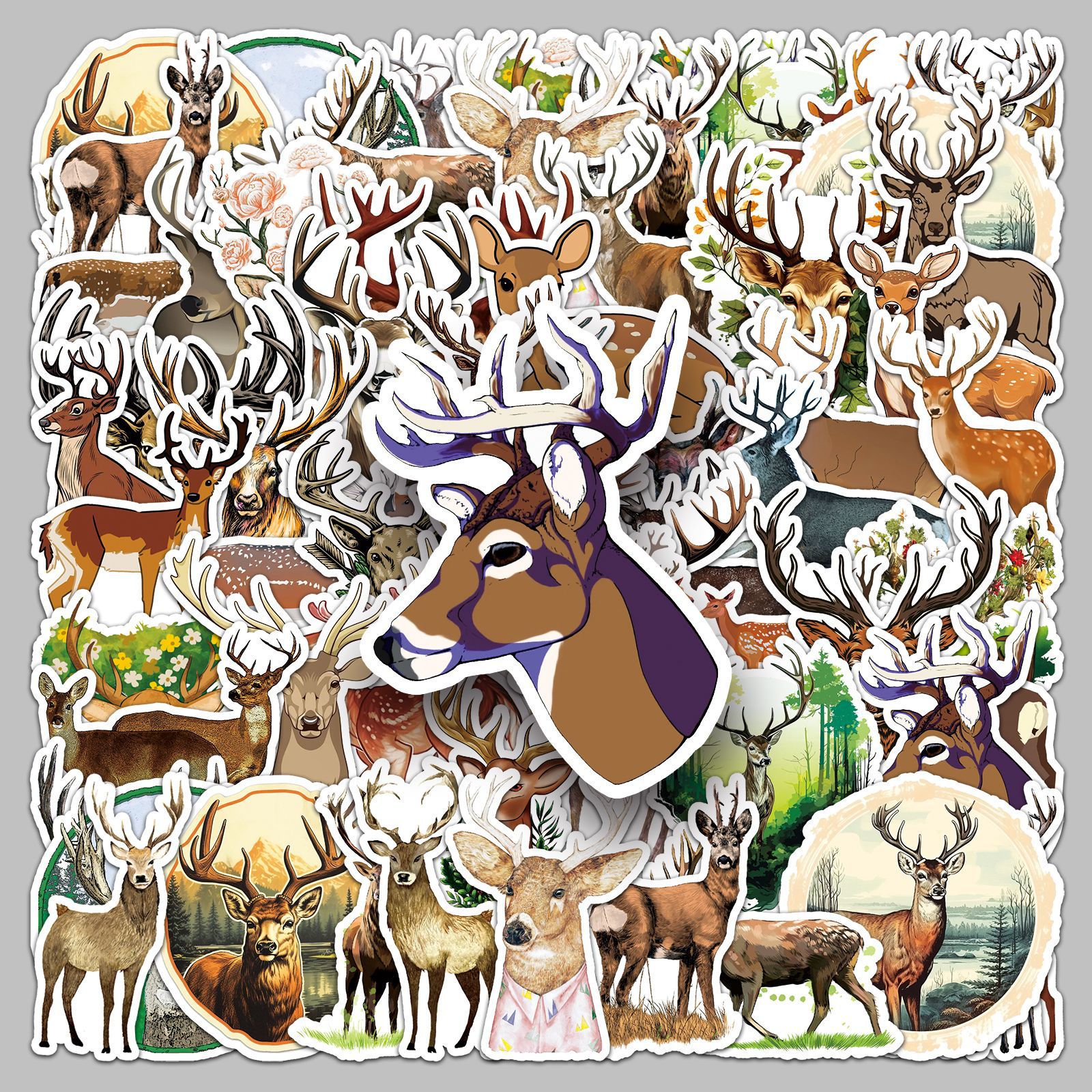 50张鹿贴纸卡通动物可爱防水可滴胶装饰笔记本咕卡手帐本贴纸