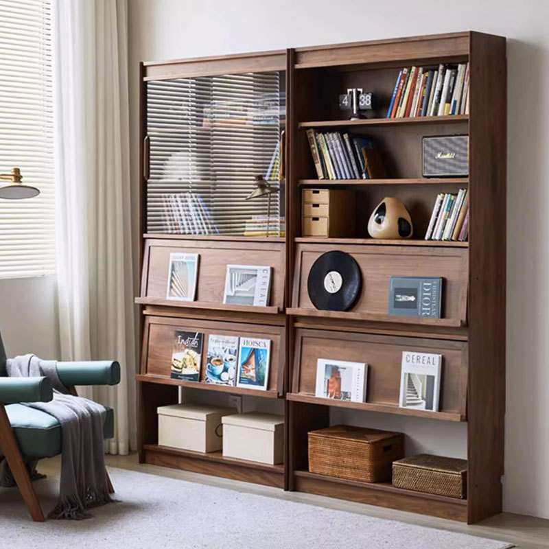 北欧简约实木黑胡桃木书柜客厅整墙组合柜日式樱桃落地书橱置物柜