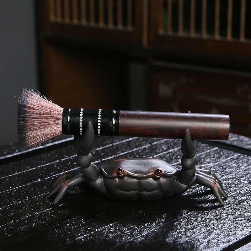 紫陶复古螃蟹茶宠摆件创意手工茶宠轻奢高档可养茶玩养壶笔放置架