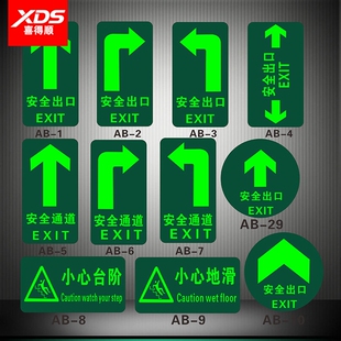 安全出口夜光地贴指示牌墙贴通道贴标志紧急疏散箭头提示标识荧光自发光消防小心台阶当心地滑应急牌地标贴纸