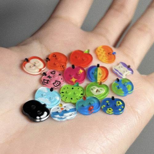 可爱涂鸦苹果亚克力纽扣diy素材