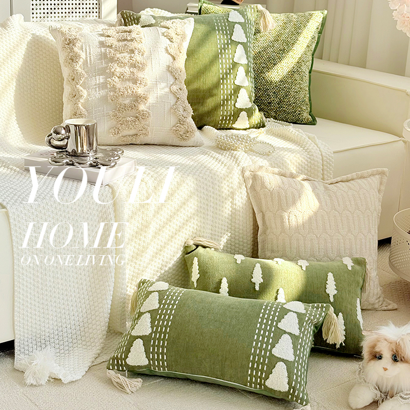 小清新绿色高级感沙发抱枕套圣诞节抱枕靠枕简约床上飘窗软靠垫