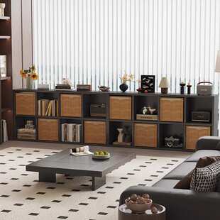 美式复古书柜卡莱克黑色格子柜模块组合柜客厅陈列柜实木展示柜子