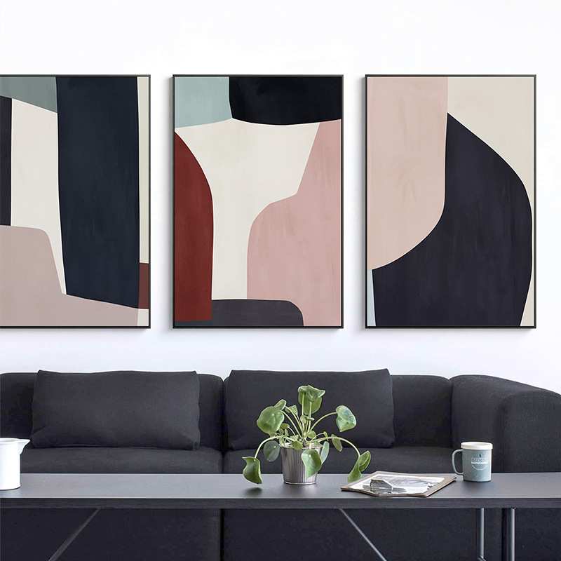 北欧抽象客厅装饰画冷淡风色块组合沙发背景墙挂画抽象几何墙壁画