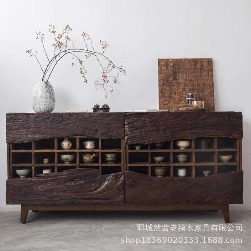 老榆木餐边柜客厅玄关茶具茶叶收纳柜装饰小型博古架玄关柜置物架