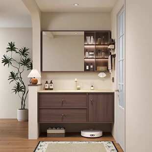 中古奶油风实木浴室柜组合肤感陶瓷一体盆洗脸盆柜洗漱台2025新款