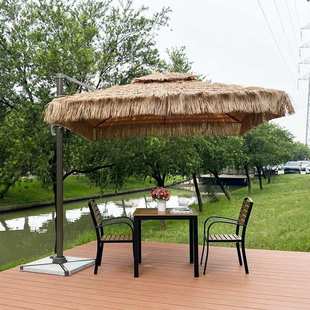 户外遮阳稻草伞庭院农家乐茅草中柱伞防真毛草伞沙滩伞全铝遮阳伞