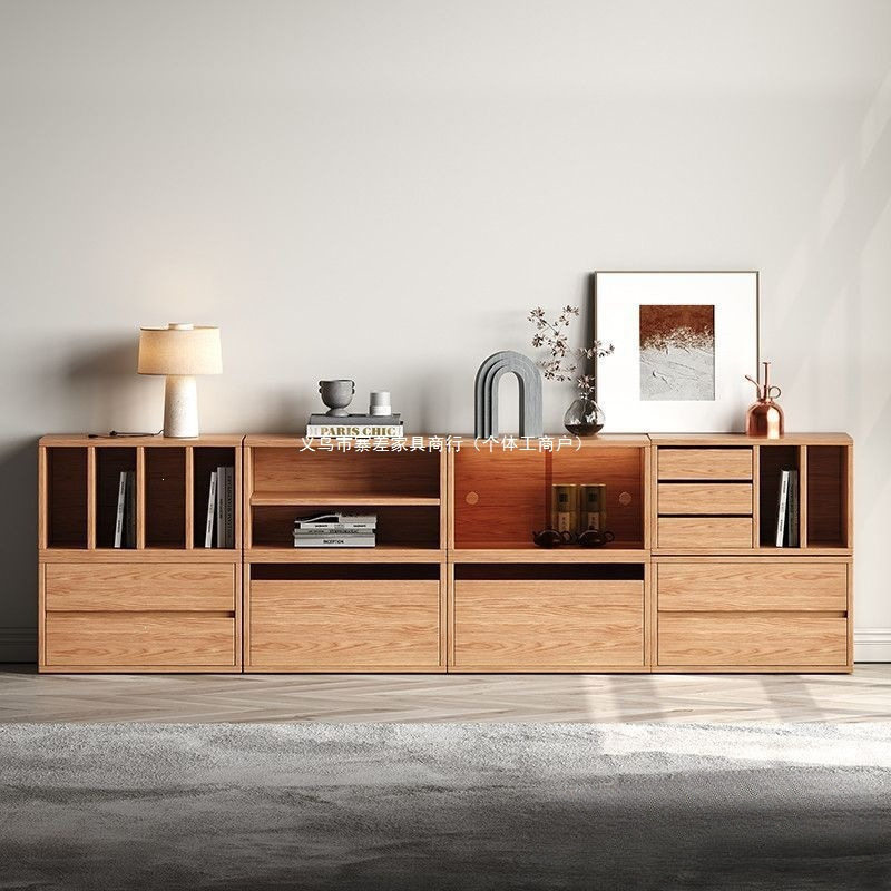 实木橡木电视柜客厅家用书柜简约现代隔断柜多功能组合书柜