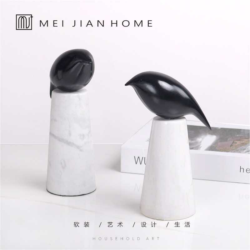 简约抽象黑色小胖鸟摆件 托盘 脚轮/万向轮