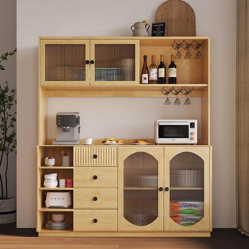 北欧家用实木餐边柜大小户型橱柜收纳厨房储物柜茶水柜原木边柜