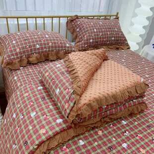 韩式全棉高温砂洗绗缝棉花花边床盖四季可用炕盖防滑榻榻米床单