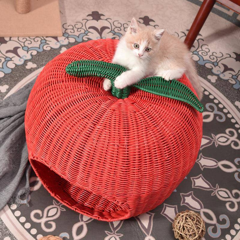 猫窝藤编夏天狗窝凉爽宠物窝可水洗猫卡通公主风别墅送猫抓板猫屋
