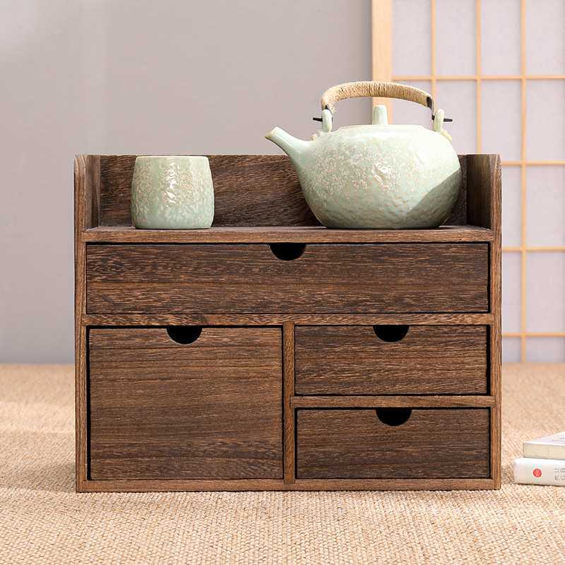 ?BB4C 实木茶饼收纳盒普洱茶叶存茶盒抽屉式桌面置物架小书