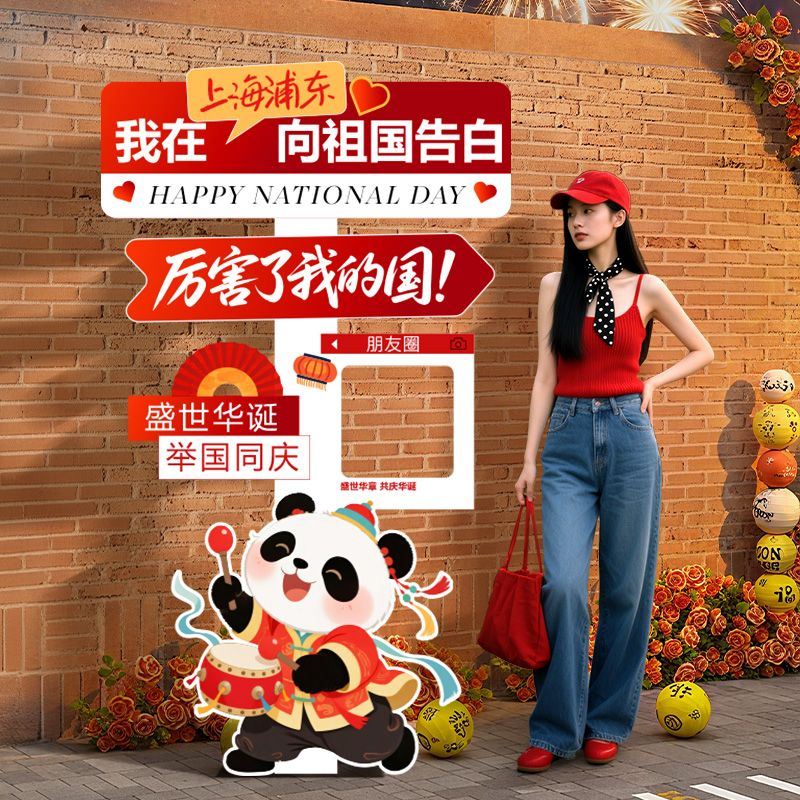 国庆中秋节氛围布置装饰场景爱国主题活动拍照道具打卡墙kt板立牌