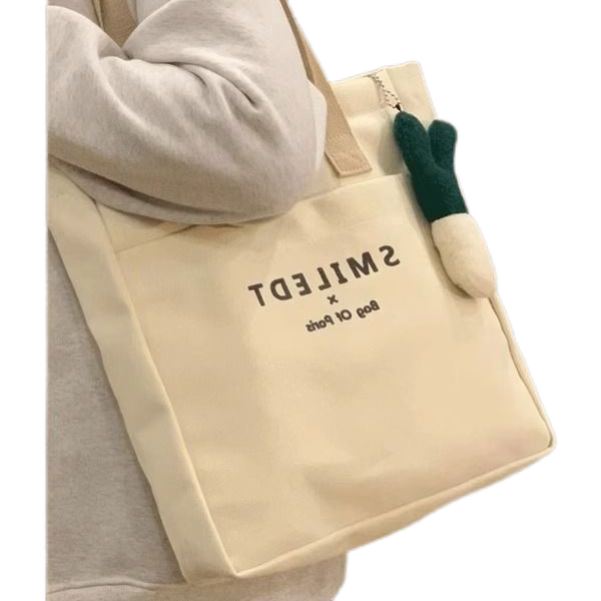 大学生上课帆布包女2024新款休闲百搭单肩包大容量上班通勤托特包