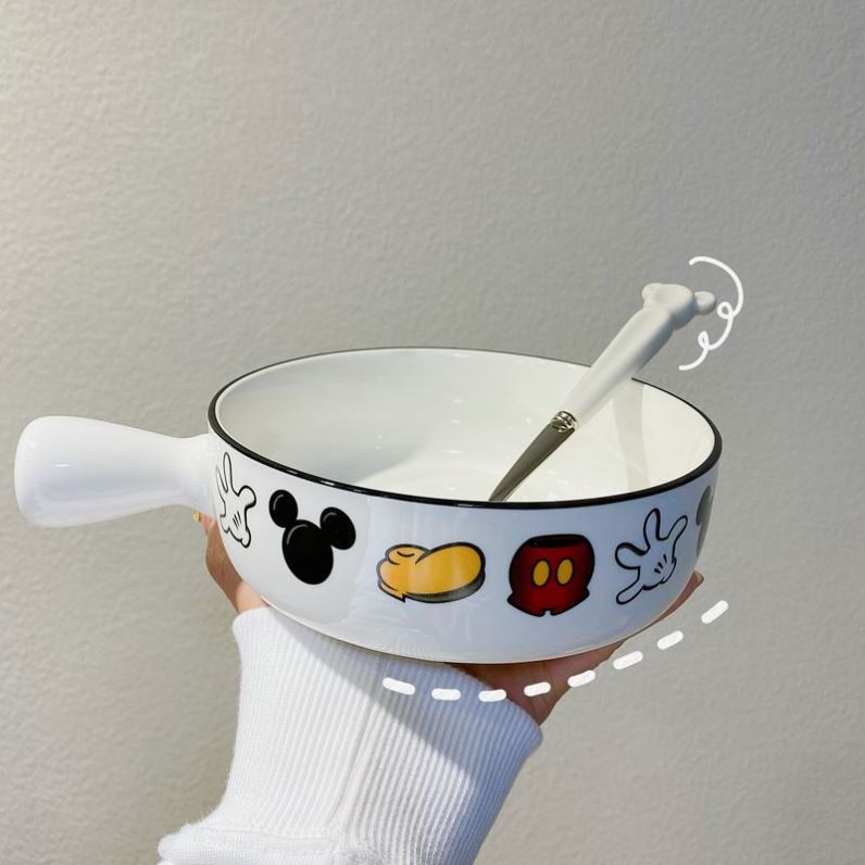 韩国ins米奇陶瓷碗网红高颜值学生宿舍泡面碗可爱耐高温饭盒带盖