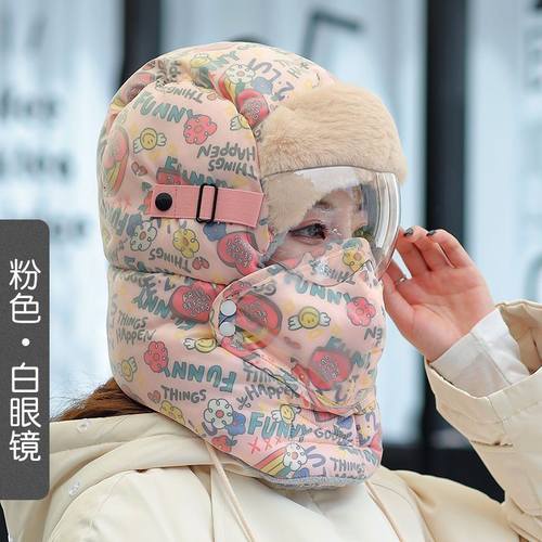 帽子冬季一体加绒围脖加厚防风帽女保暖骑车电动车棉帽防寒雷锋帽