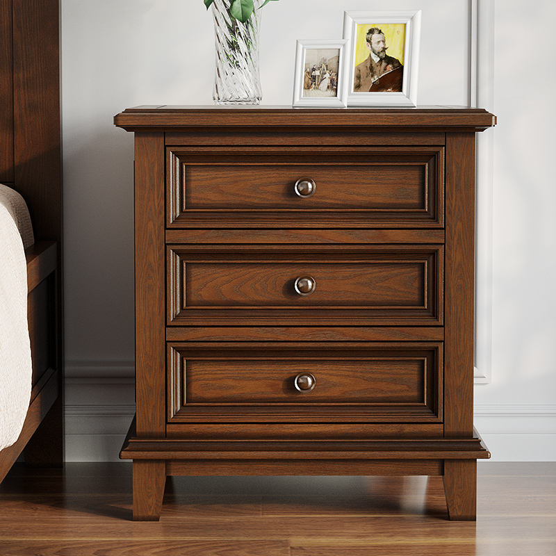 美式乡村全实木床头柜边几移动角几沙发边柜简约床头收纳柜小柜子