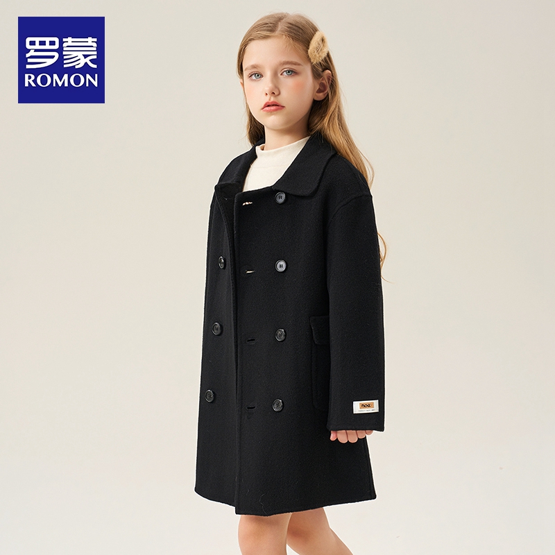 罗蒙男童双面羊绒大衣2025秋冬新款女童毛呢外套羊毛加厚中长款冬