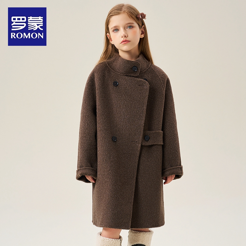 罗蒙女童双面羊毛大衣2025秋冬新款中长款中大童毛呢外套呢子大衣