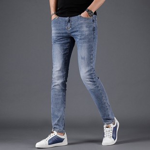 浅色休闲小脚弹力男士 裤 子夏季 修身 长裤 男2021年新款 薄款 男 牛仔裤