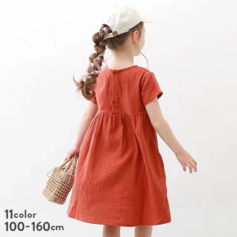 女童森系连衣裙日韩A字裙夏季舒适棉纱裙子中大童亲子装简约休闲