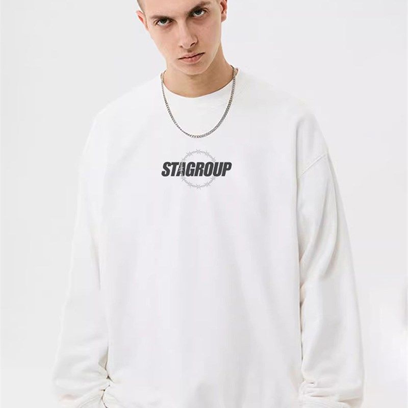 STA国潮春秋荆棘幻影S无帽圆领套头卫衣加绒美式重磅宽松男女上衣