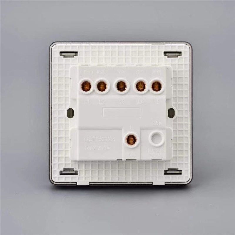 家用86型客厅照明五开单控灯开关5开一路双控墙壁暗装5联灰色面板