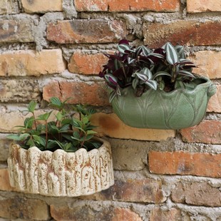 壁挂花盆免打孔陶瓷创意阳台吊兰绿萝悬挂式 饰花器 多肉花盆墙壁装