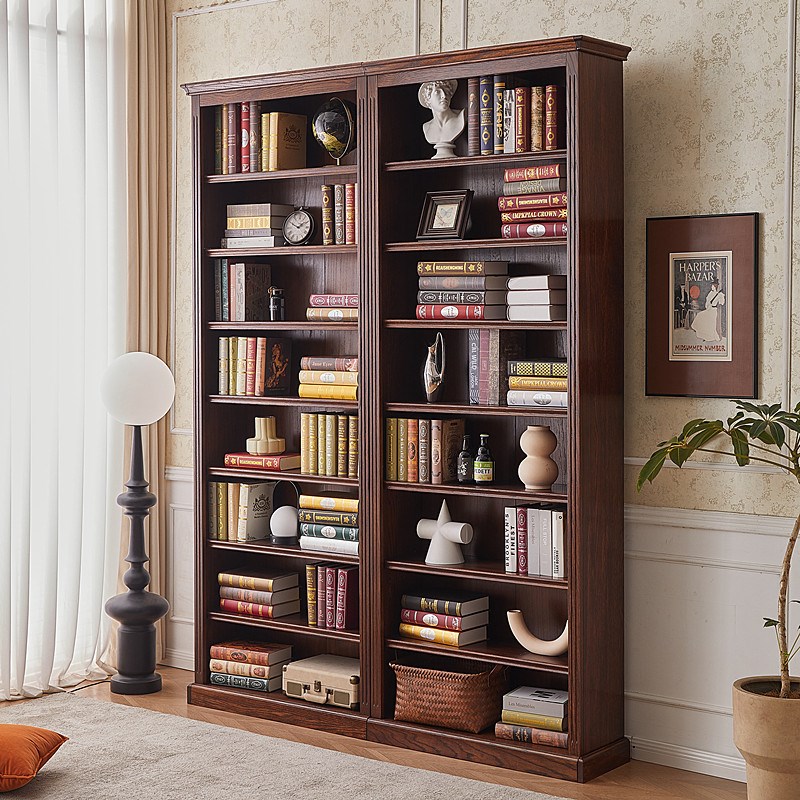 美式全实木书架满墙无门书柜置物架落地办公书柜展示柜书橱陈列架
