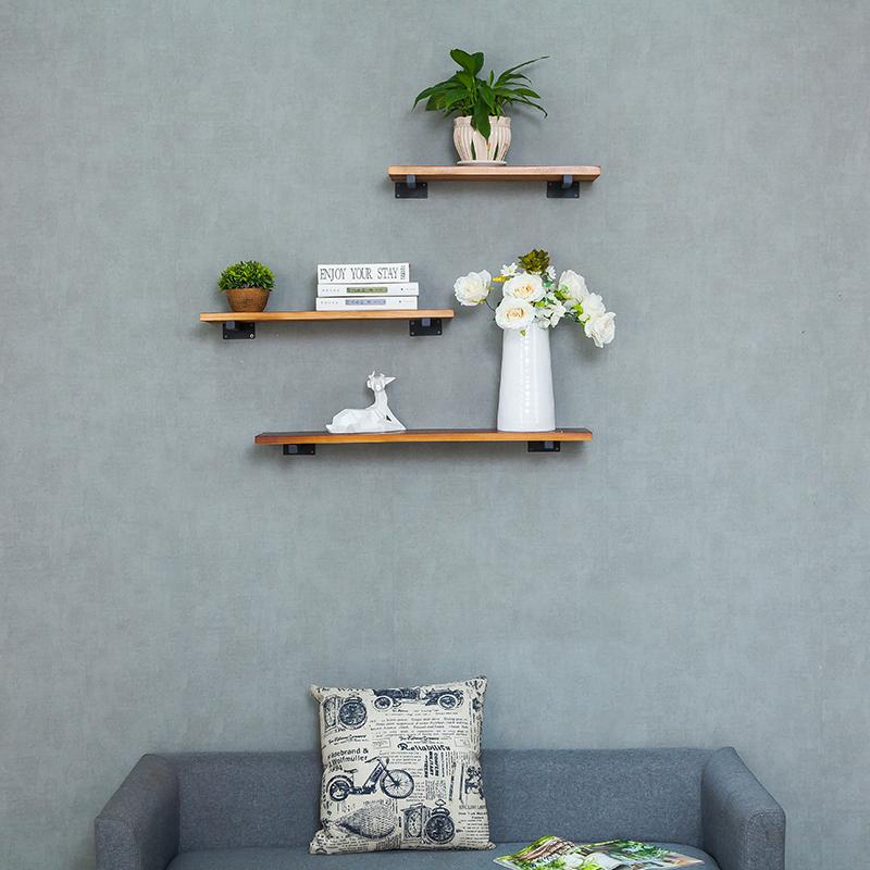墙上置物架壁挂一字隔板复古实木书架客厅电视墙壁厨房搁板支架