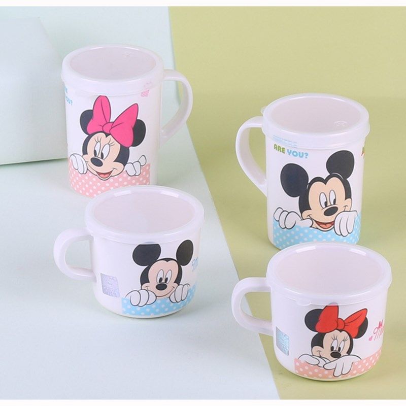 儿童水杯子可爱卡通防摔密胺塑料带盖杯手柄咖啡刷牙漱口宝宝家用