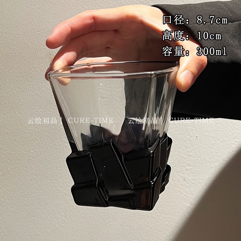 冰块杯黑色水杯2024新款女玻璃杯子高级感轻奢饮料杯威士忌酒杯