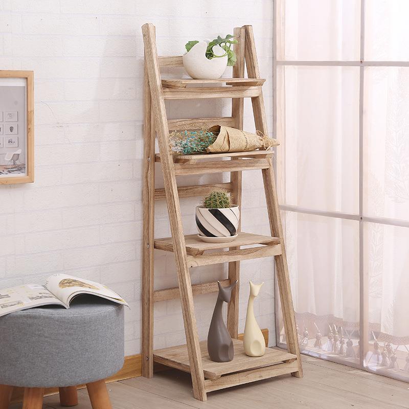 家用阳台木质花架植物置物架创意木质客厅落地折叠多层置物收纳架